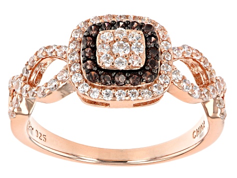 Mocha And White Cubic Zirconia 18K Rose Gold Over Sterling Silver Ring 0.94ctw