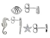 White Cubic Zirconia Rhodium Over Sterling Silver Nautical Earring Set 1.31ctw
