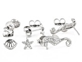 White Cubic Zirconia Rhodium Over Sterling Silver Nautical Earring Set 1.31ctw