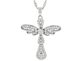 White Cubic Zirconia Rhodium Over Sterling Silver Cross Pendant With Chain 1.08ctw