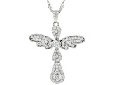 White Cubic Zirconia Rhodium Over Sterling Silver Cross Pendant With Chain 1.08ctw