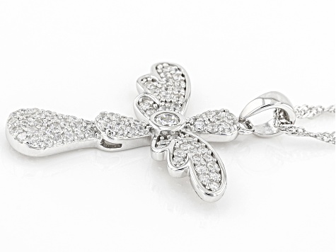 White Cubic Zirconia Rhodium Over Sterling Silver Cross Pendant With Chain 1.08ctw