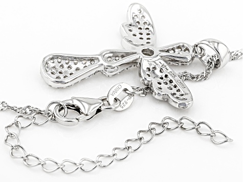 White Cubic Zirconia Rhodium Over Sterling Silver Cross Pendant With Chain 1.08ctw