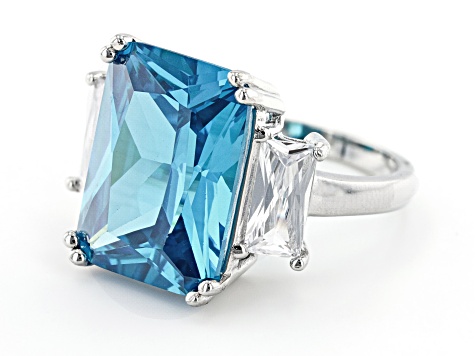 Blue And White Cubic Zirconia Rhodium Over Sterling Silver Ring 20.76ctw