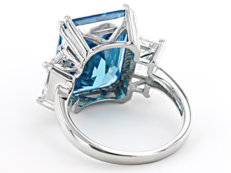 Blue And White Cubic Zirconia Rhodium Over Sterling Silver Ring 20.76ctw