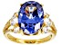 Blue And White Cubic Zirconia 18k Yellow Gold Over Sterling Silver Ring 10.09ctw