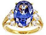 Blue And White Cubic Zirconia 18k Yellow Gold Over Sterling Silver Ring 10.09ctw