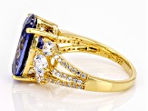 Blue And White Cubic Zirconia 18k Yellow Gold Over Sterling Silver Ring 10.09ctw