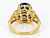 Blue And White Cubic Zirconia 18k Yellow Gold Over Sterling Silver Ring 10.09ctw