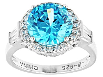 Picture of Blue And White Cubic Zirconia Platinum Over Sterling Silver Ring 7.29ctw