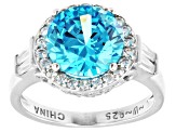 Blue And White Cubic Zirconia Platinum Over Sterling Silver Ring 7.29ctw