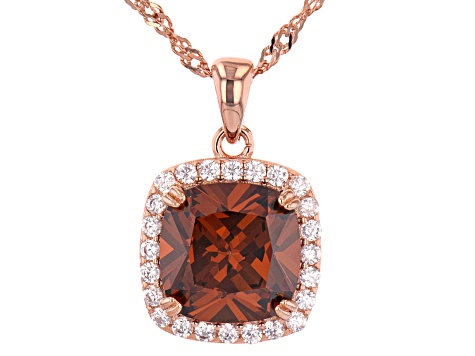 Mocha And White Cubic Zirconia 18K Rose Gold Over Sterling Silver Pendant With Chain 6.66ctw