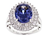 Blue And White Cubic Zirconia Rhodium Over Sterling Silver Ring 7.39ctw
