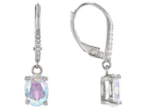 Aurora Borealis And White Cubic Zirconia Rhodium Over Sterling Silver Earrings 3.78ctw