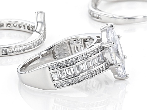 White Cubic Zirconia Rhodium Over Sterling Silver Ring With Bands 4.85ctw