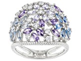 Lab Created Blue Spinel, White And Purple Cubic Zirconia Rhodium Over Sterling Silver Ring 4.13ctw
