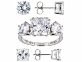 White Cubic Zirconia Rhodium Over Sterling Silver Ring And Earrings Set 19.33ctw