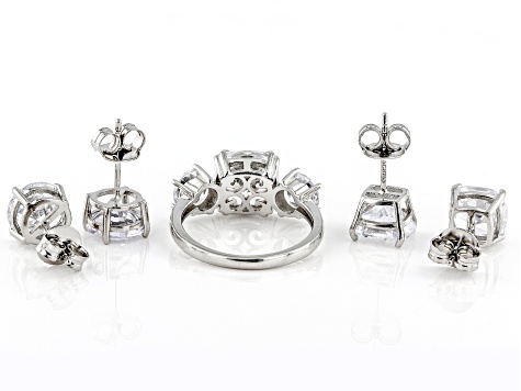 White Cubic Zirconia Rhodium Over Sterling Silver Ring And Earrings Set 19.33ctw