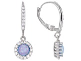 Lab Created Blue Opal And White Cubic Zirconia Rhodium Over Sterling Silver Earrings 2.68ctw