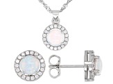 Lab Created Opal And White Cubic Zirconia Rhodium Over Sterling Silver Jewelry Set