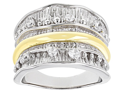 White Cubic Zirconia Rhodium And 14k Yellow Gold Over Sterling Silver Ring 0.42ctw