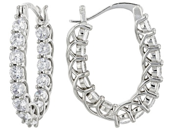 Picture of White Cubic Zirconia Rhodium Over Sterling Silver Hoop Earrings 5.04ctw