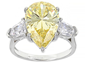 Picture of Canary And White Cubic Zirconia Rhodium Over Sterling Silver Ring 10.19ctw
