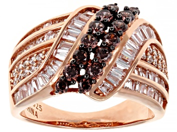Picture of Mocha And White Cubic Zirconia 18k Rose Gold Over Sterling Silver Ring 2.93ctw