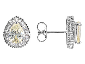 Picture of Canary And White Cubic Zirconia Rhodium Over Sterling Silver Earrings 3.93ctw