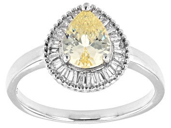 Picture of Canary And White Cubic Zirconia Rhodium Over Sterling Silver Ring 1.97ctw