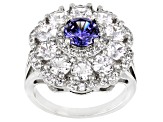 Blue And White Cubic Zirconia Platinum Over Sterling Silver Ring 6.40ctw