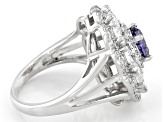 Blue And White Cubic Zirconia Platinum Over Sterling Silver Ring 6.40ctw