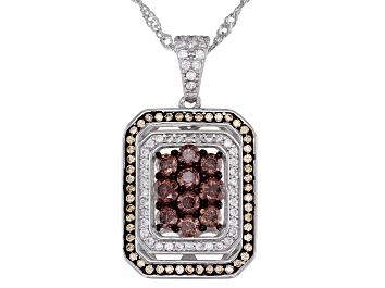 Picture of Mocha, Champagne, And White Cubic Zirconia Rhodium Over Sterling Silver Pendant With Chain 2.05ctw