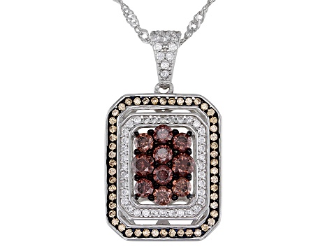 Mocha, Champagne, And White Cubic Zirconia Rhodium Over Sterling Silver Pendant With Chain 2.05ctw