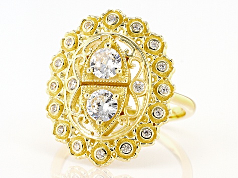 White Cubic Zirconia 18k Yellow Gold Over Sterling Silver Ring 1.58ctw