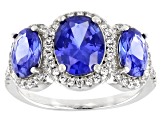 Blue And White Cubic Zirconia Platinum Over Sterling Silver Ring 6.14ctw