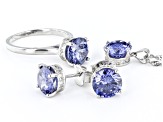 Blue And White Cubic Zirconia Platinum Over Sterling Silver Jewelry Set 12.19ctw