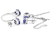 Blue And White Cubic Zirconia Platinum Over Sterling Silver Jewelry Set 12.19ctw