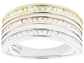 White Cubic Zirconia Rhodium And 14k Yellow And Rose Gold Over Sterling Silver Ring 1.44ctw
