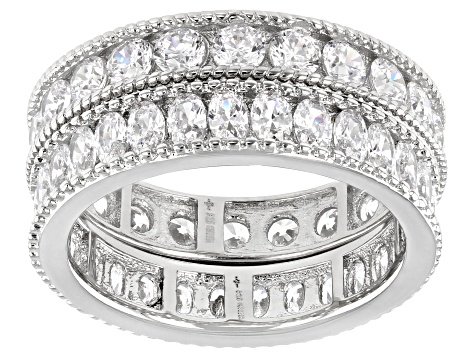 White Cubic Zirconia Platinum Over Sterling Silver Band Rings Set Of 2 5.15ctw