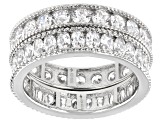 White Cubic Zirconia Platinum Over Sterling Silver Band Rings Set Of 2 5.15ctw