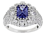 Blue And White Cubic Zirconia Rhodium Over Sterling Silver Ring 4.64ctw