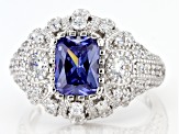 Blue And White Cubic Zirconia Rhodium Over Sterling Silver Ring 4.64ctw