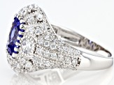 Blue And White Cubic Zirconia Rhodium Over Sterling Silver Ring 4.64ctw
