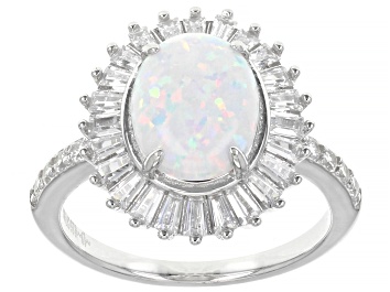 Picture of Lab Created Opal And White Cubic Zirconia Rhodium Over Sterling Silver Ring 2.68ctw