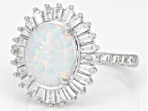 Lab Created Opal And White Cubic Zirconia Rhodium Over Sterling Silver Ring 2.68ctw