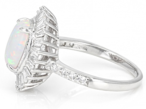 Lab Created Opal And White Cubic Zirconia Rhodium Over Sterling Silver Ring 2.68ctw