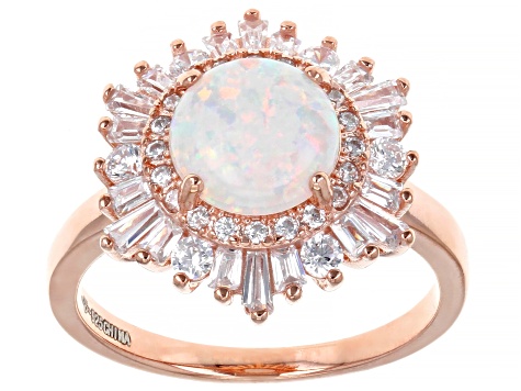 White Lab Created Opal And White Cubic Zirconia 18k Rose Gold Over Sterling Silver Ring