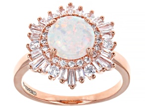 White Lab Created Opal And White Cubic Zirconia 18k Rose Gold Over Sterling Silver Ring