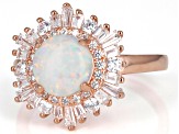 White Lab Created Opal And White Cubic Zirconia 18k Rose Gold Over Sterling Silver Ring